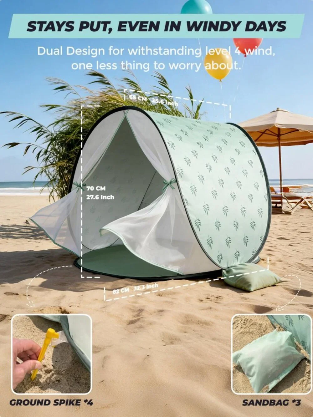 Baby Beach Tent Pop Up Mint Green UPF 50+ Portable Sun Shade Shelter